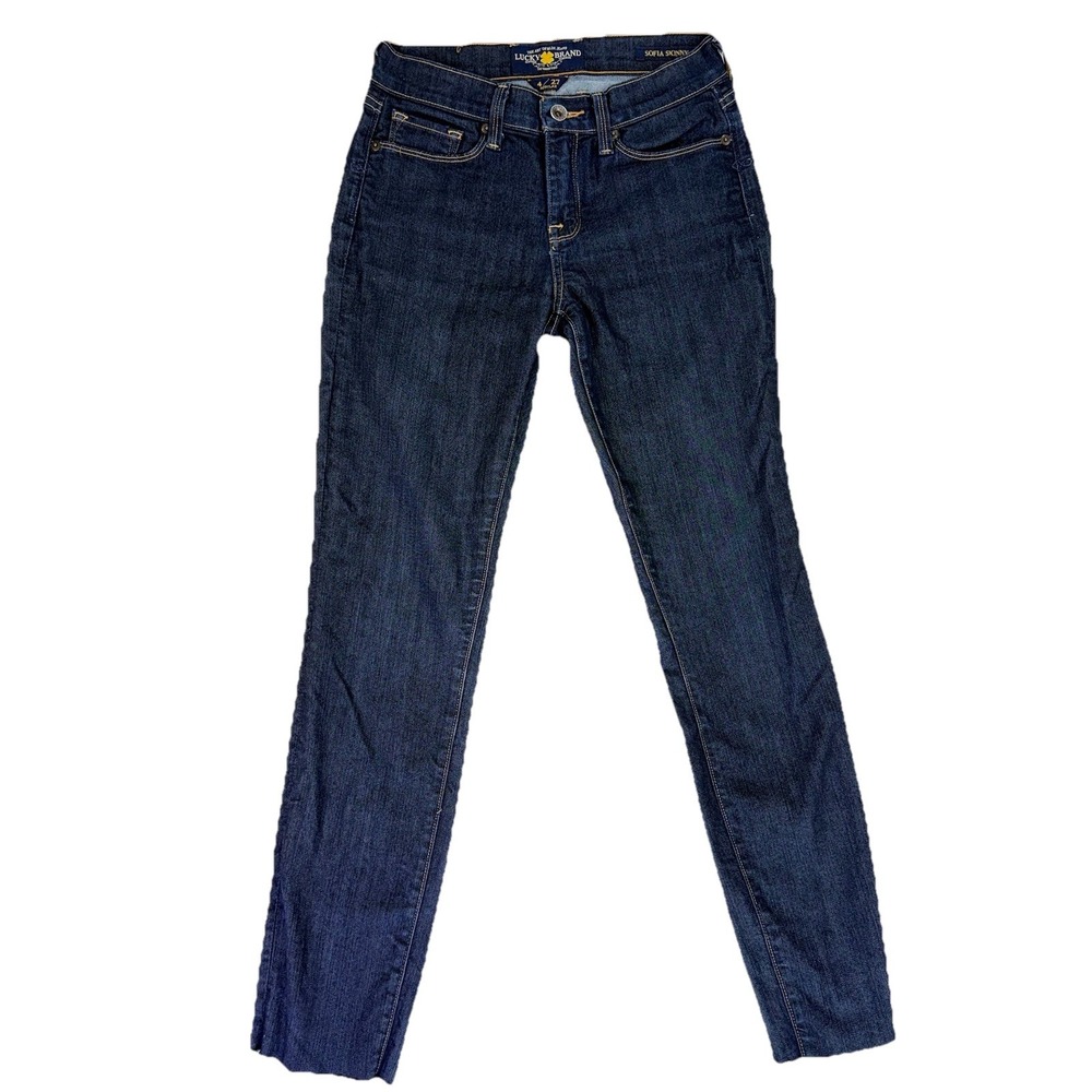 Lucky Brand Sofia Skinny Jeans Womens Size 4/27 Dark Wash Raw Hem Ankle Stretch
